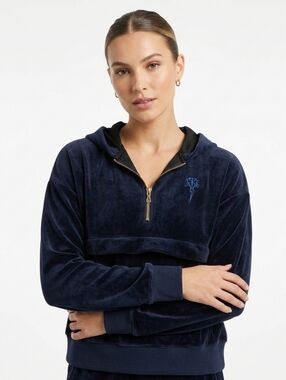 Electric Rose Velour hoodie in Navy size Small- NWOT